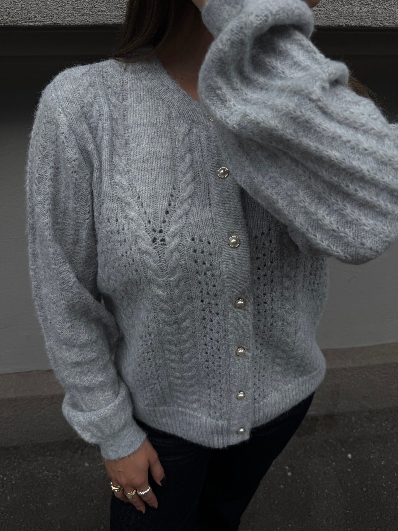 OBJFLORA Cardigan - Light Grey Melange